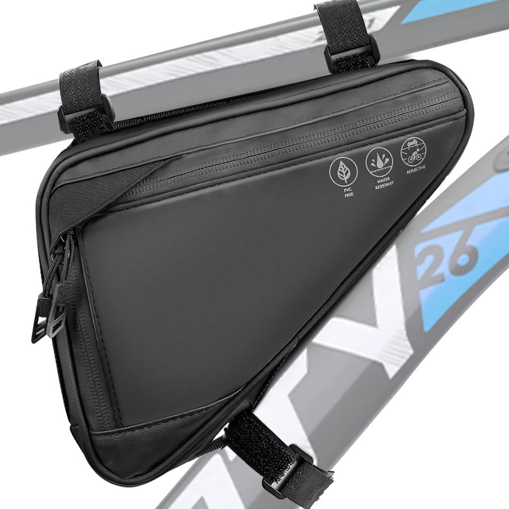 Mellbo Frame Bag, Bicycle Bike Bag, Pouch, Fully Waterproof, Water-Resistant Zipper, Reflective Material, Strong Velcro Fastener, Slim Design, Large C