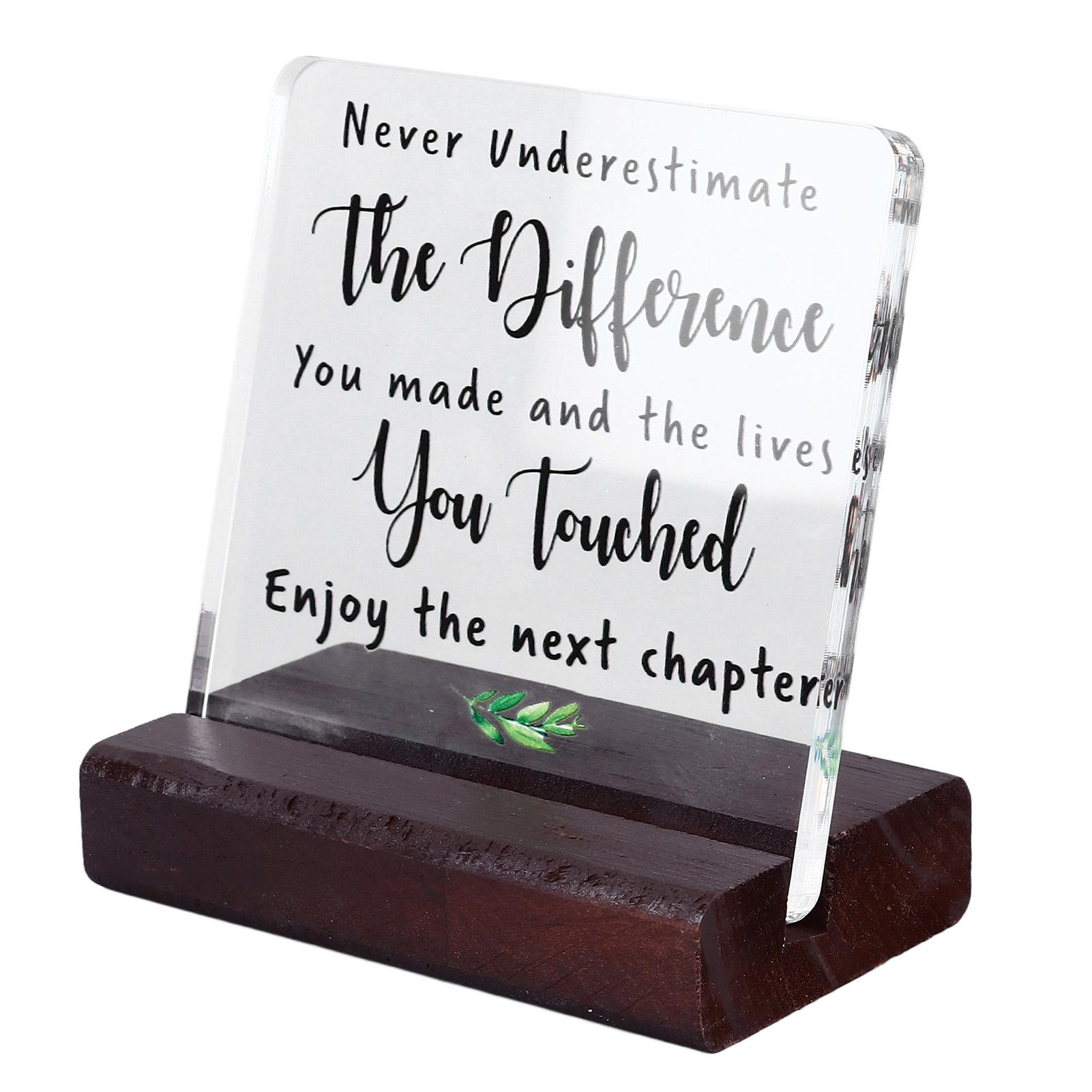 

Acrylic Sign with Wooden Holder Base Thick Transparent Tabletop Signage for Retire Leaving and Graduate