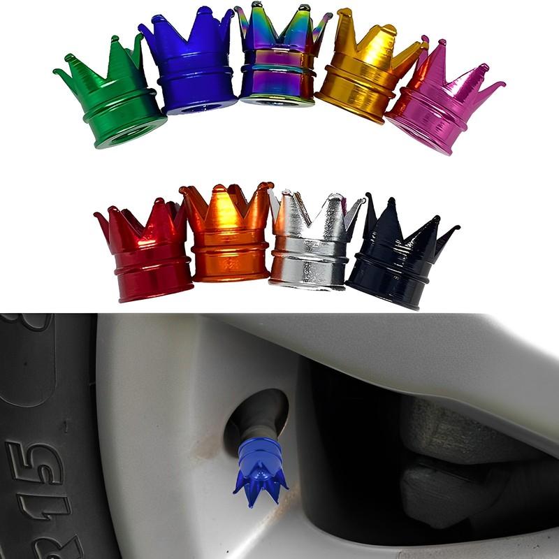 4Pcs Car Motorcycle Crown Tire Valve Caps Car Wheel Air Valve Dustproof Caps Wheel Stem Air Valve Dust Covers Auto Accessories
