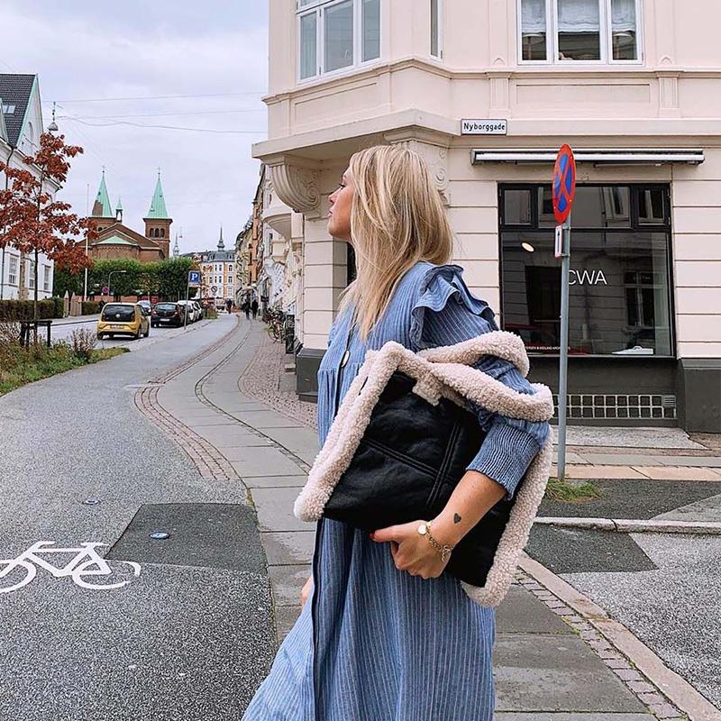 Large Totes Winter Hot Style Sheep Fur Women's Handbags Plush Pu Leather Shoulder Bag Black Designer Bags for Women