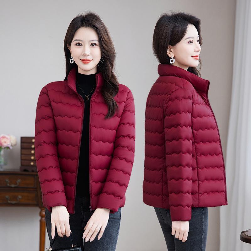 Mother's Clothing Winter New Women's Large Size Slim Cotton Jacket Versatile Cotton Coat Jacket Simple Warm Stand-up Collar Cotton Coat