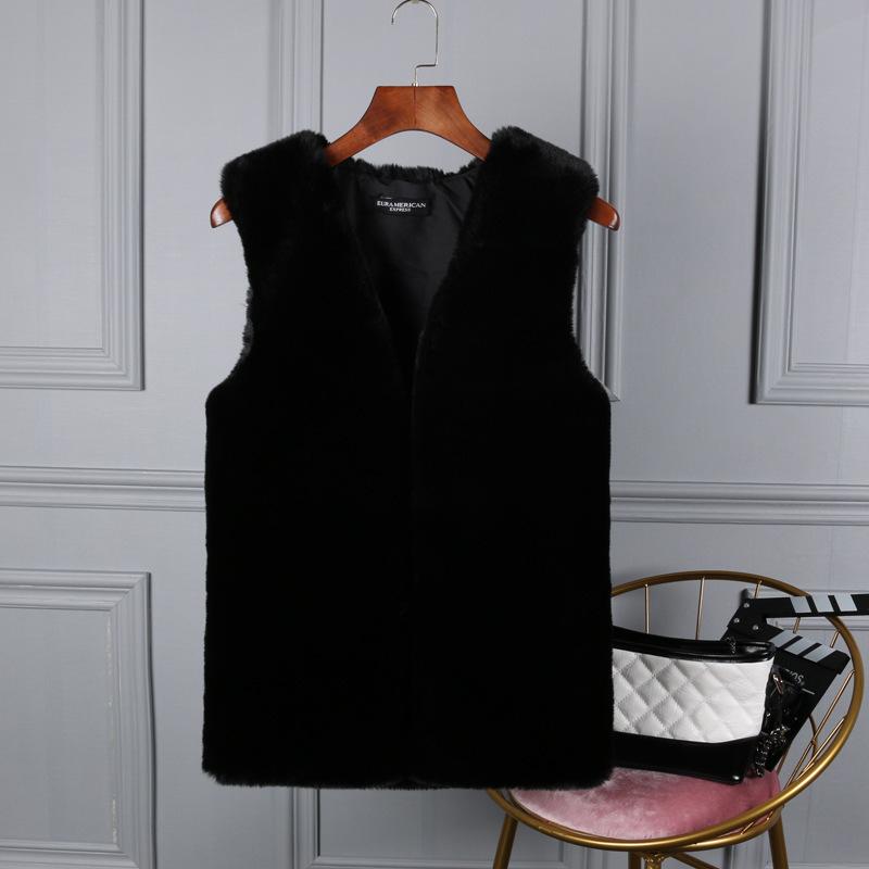 Europe, America, autumn and winter new fur fur vest women's medium and long vest imitation rabbit fur vest thin coat
