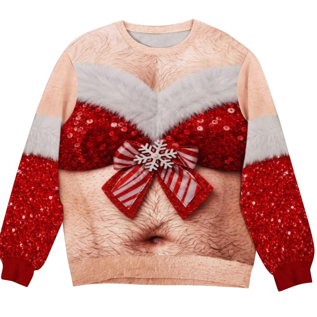Unisex Long Sleeve Crewneck Casual Top with Christmas Holiday Print for Men and Women