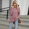 2024 High-Neck Loose Long-Sleeve Slit T-Shirt for Women: Autumn/Winter Collection