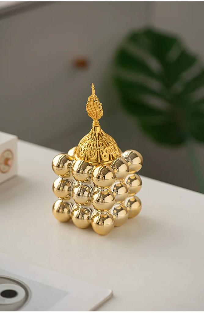 Golden Ceramic Cube Incense Burner Middle Eastern Arabian Festival Handheld Home Decor