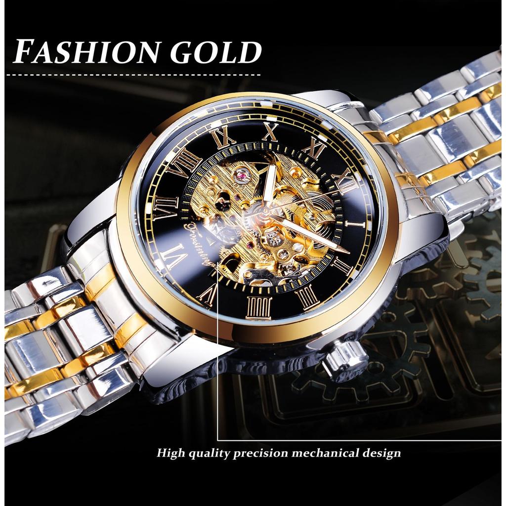 Forsining Pánské módní ležérní voděodolné duté hodinky Automatické mechanické hodinky GMT1236-2-A