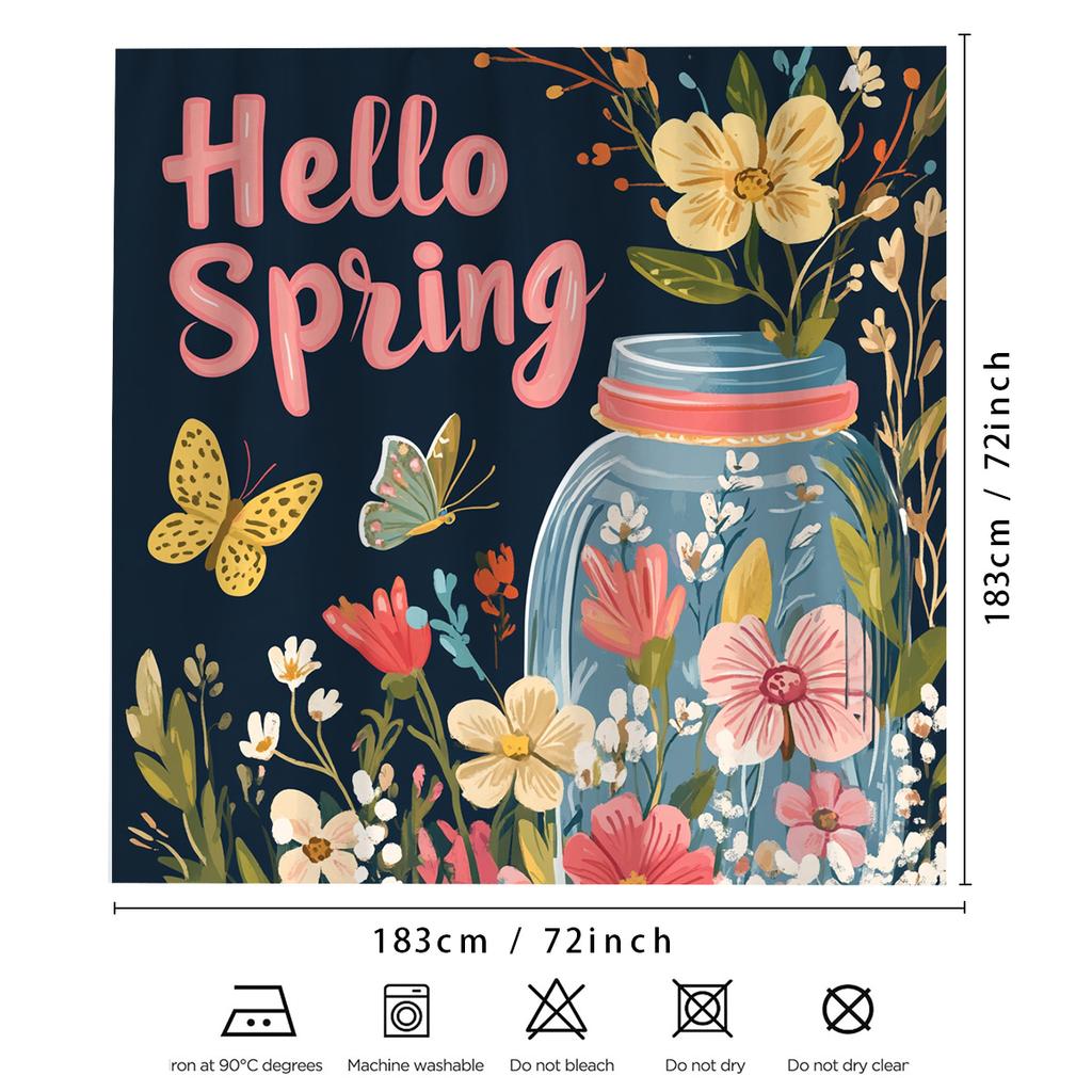 1pc Spring floral shower curtain with hooks, vibrant garden design bathroom decor, perfect for all seasons, durable woven fabric