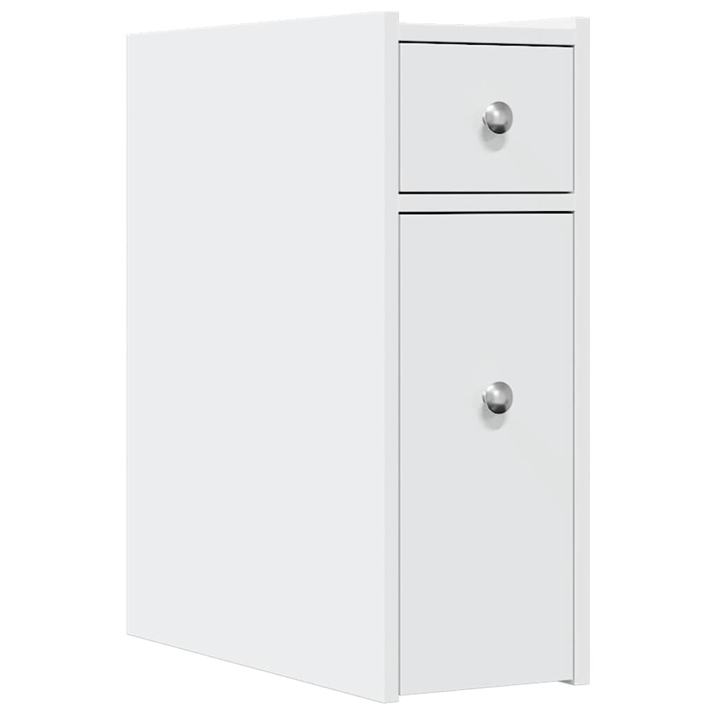 Narrow Bathroom Cabinet with Casters White Engineered Wood