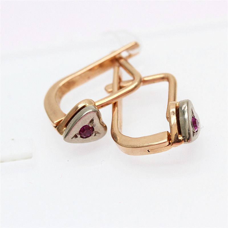 Pure Purple Gold Inlaid Peach Heart Red Stone Earrings Women'S Niche Rose Gold Plated Earrings