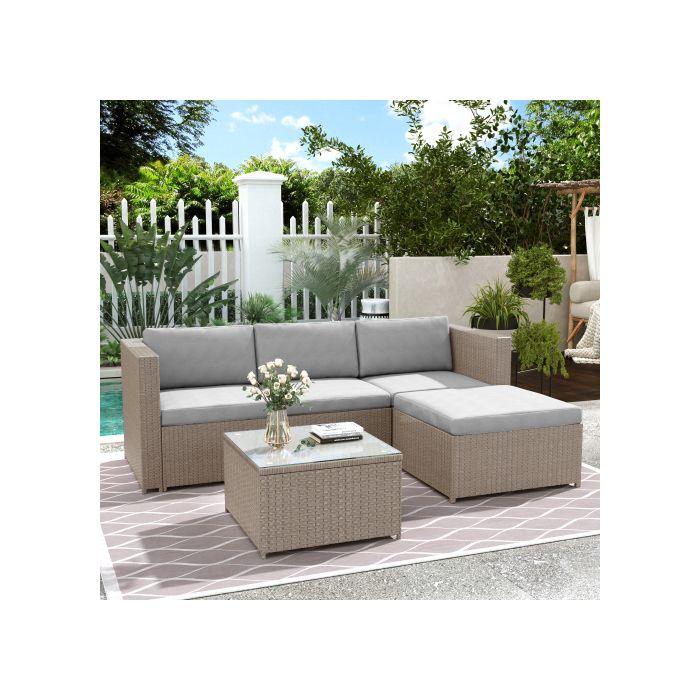 Polyethylene Rattan Leisure Sofa Set, Garden Furniture, Corner Sofa, Khaki