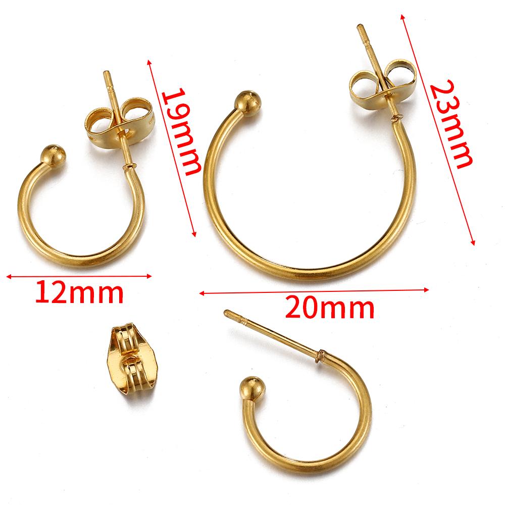 10pcs Stainless Steel Gold Plated C Shape Huggie Earring Posts Anti-allergy Stud Earrings Components for DIY Women Jewelry Gifts
