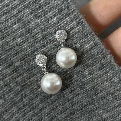 Luxury Geometric Round Pearl Earrings European American Fashion Elegant Exquisite Jewelry Temperament