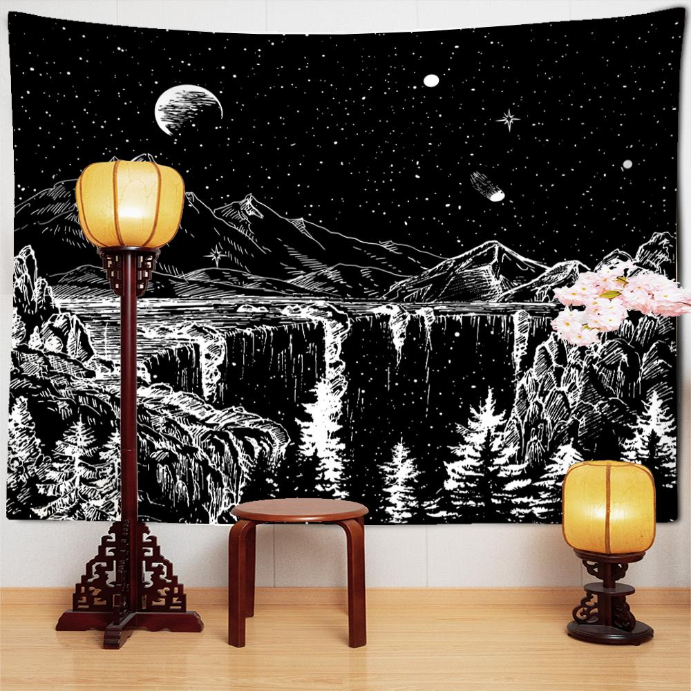 Black Cosmic Night View Tapestry Wall Hanging Psychedelic Witchcraft Hippie Tapez Art Aesthetics Room Home Decor