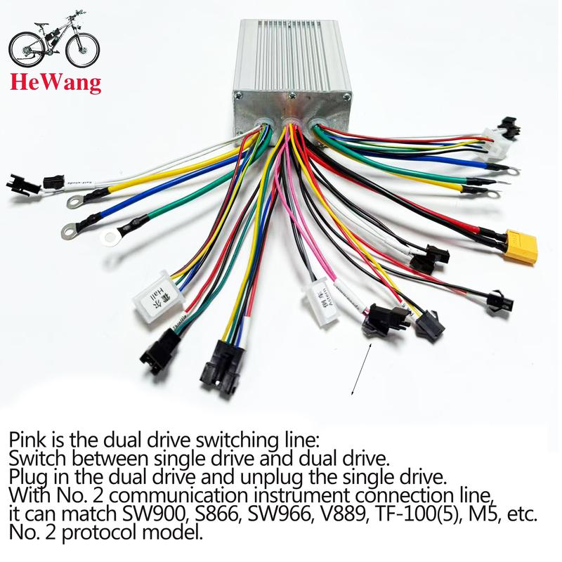 350W-2000W BLDC Doppelantriebsmotor Sinuswellen-E-Bike-Controller mit S866 UART Protokoll NR. 2 36V-52V 25A-50A 3-Modus für E-Go-Kart
