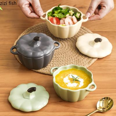 Pumpkin Shape Ceramic Soup Bowl Fruit Salad Bowls Cooking Plate Restaurant Solid Color Tableware Snack Dessert Plate Soup Basins