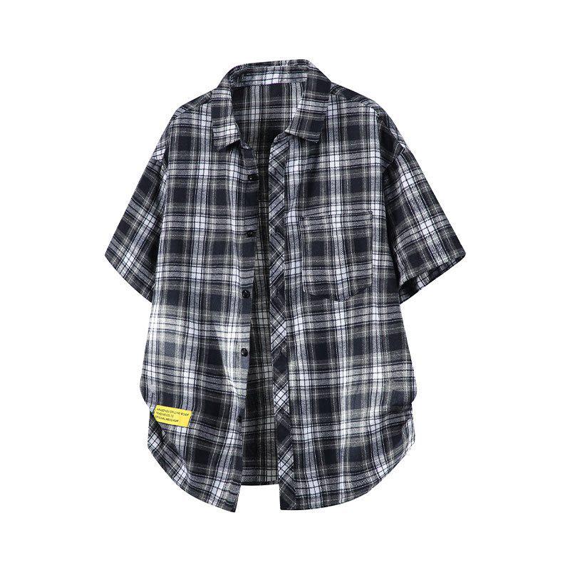 Trendy Retro Plaid Plus Size Casual Men's Short Sleeve Shirt C2175-P24
