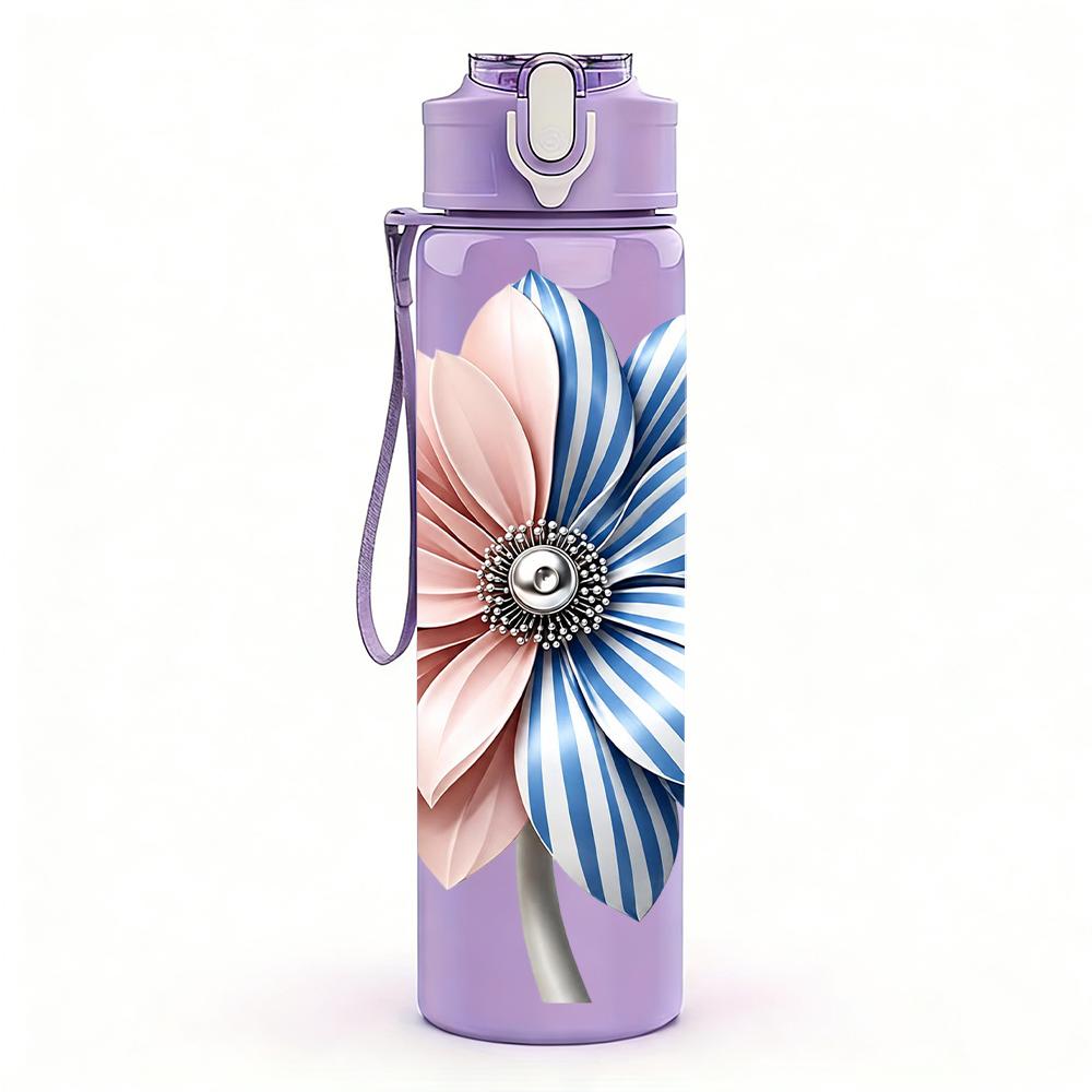1PC Blue Spotted Flower Graphic,750ml Color Plastic Sports Water Bottle,Leakproof Flip Straw Lid,Suitable for Sports Office Home Use