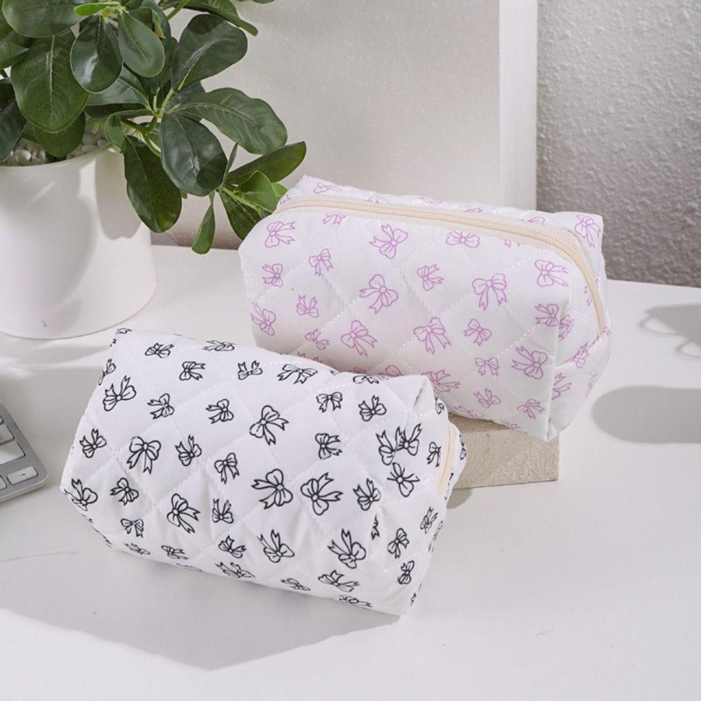 Trendy Cotton Makeup Bag Fresh Color Storage Organizer Cosmetics Bag Bow-knot Patterns Cosmetics Pouch Home Travel