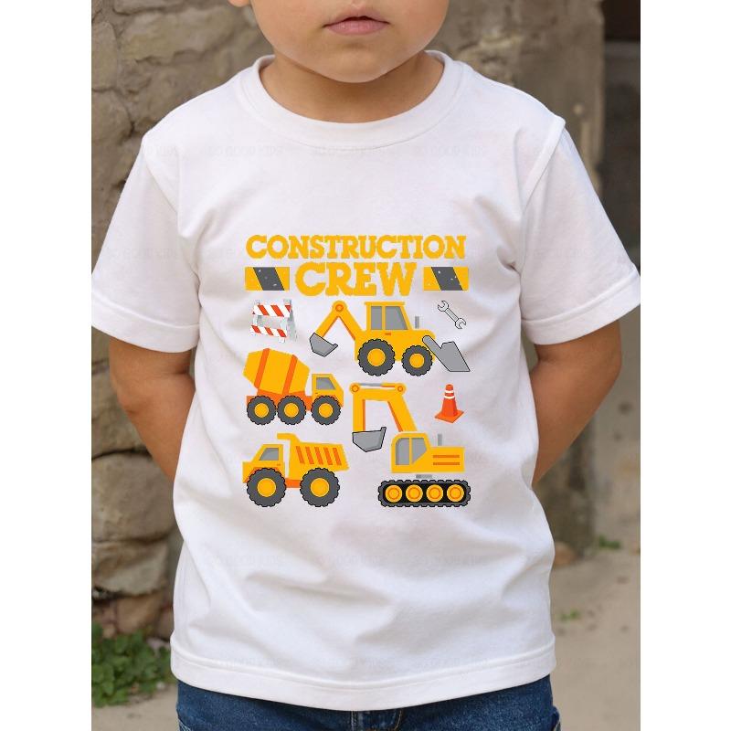 Boys Engineering Vehicle Tool Construction Print Crewneck Short Sleeve Tee