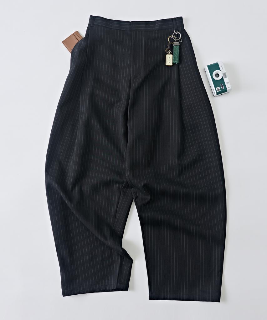 ANALOG MOOD Striped Back Elastic Wide Slacks (Black)