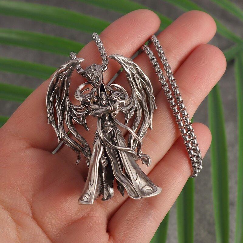 Gothic Wings Devil Armor Pendant Mystical Grim Reaper Scythe Demon Necklace Cool Halloween Jewelry Gifts for Men