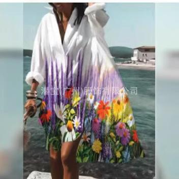 New Hot-selling Women's Clothing Loose Printing Medium and Long Shirt Dress