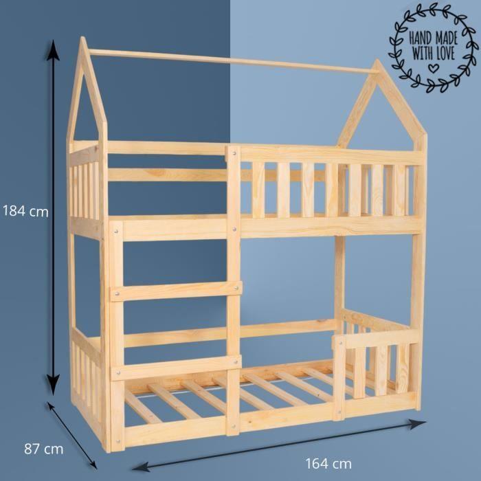 Bunk Bed - Springos® - Solid Wood House - 80 X 160 Cm - 2 Places - Safety Barrier