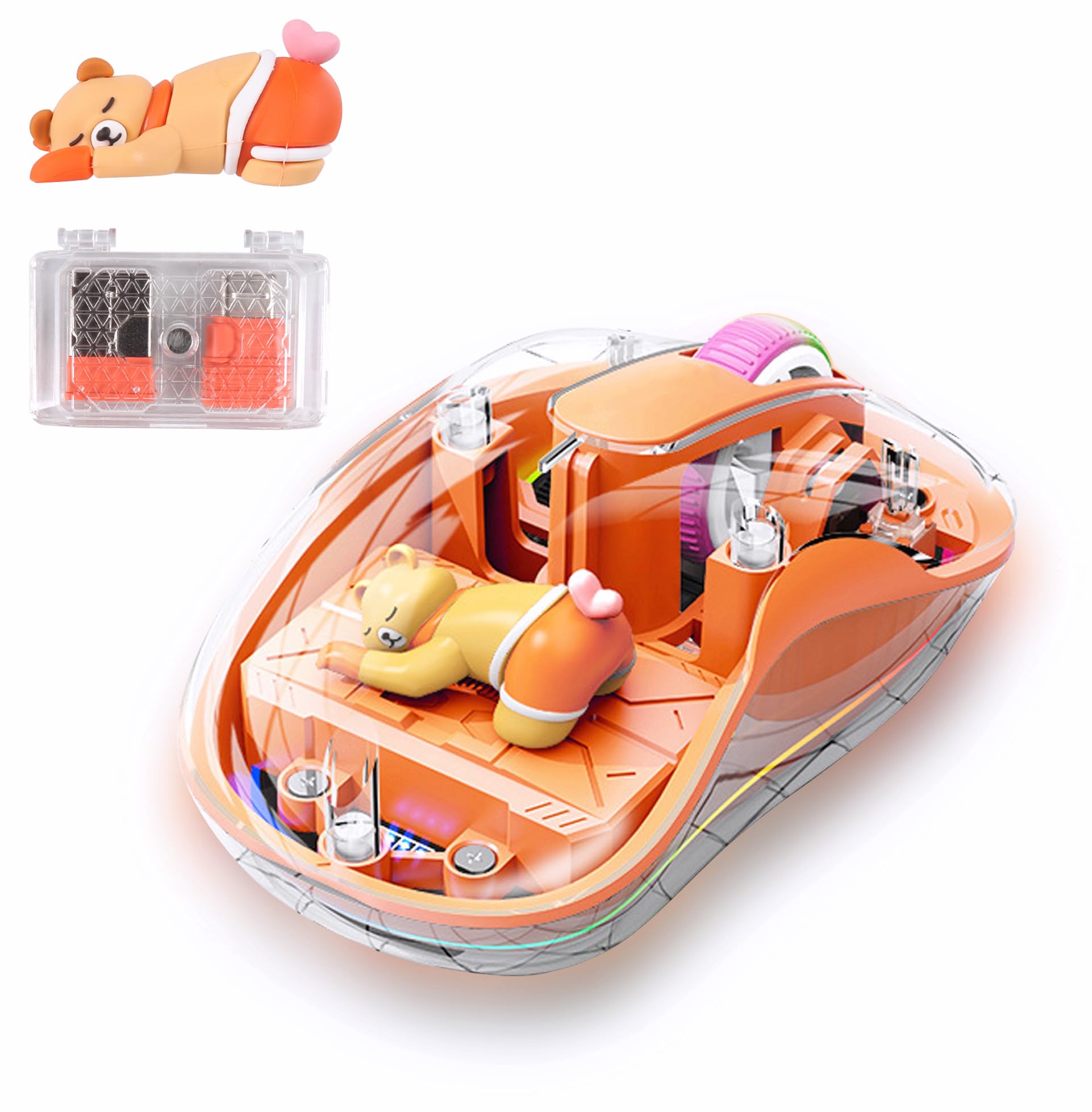 

Wireless Mouse, Type-C Rechargeable, Bluetooth 2.4Ghz, 4-Level DPI Adjustment, Type-CUSB Dual Receiver, Transparent Cover, Magnetic Adsorption, LED