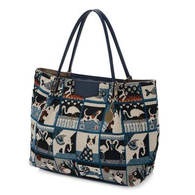 Bolsa de Mão Gobelin com Padrão Xadrez de Animais (Azul)