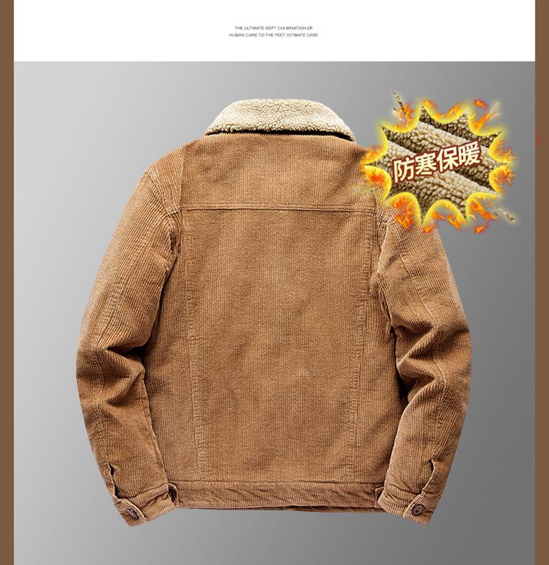 Men's Retro Corduroy Lambswool Jacket - Thickened, Fleece-Lined Cotton-Padded Coat for Autumn and Winter.