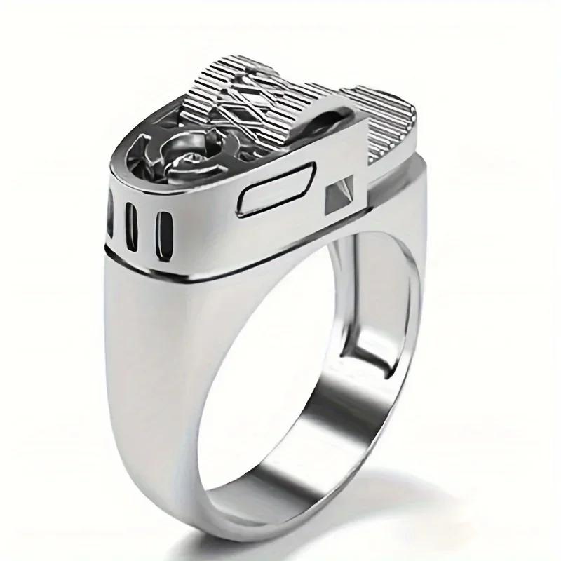 Men's Trendy Fashionable Copper Ring Cool and Creative Simulation Lighter Design  Ring