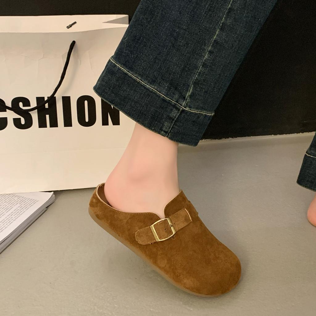 Fashion 2025 Spring and Autumn New Women's Korean Style Half Drag Shoes with Thick Sole and Medium Heel Casual Outerwear Mule Shoes