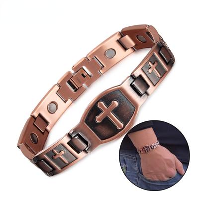 Ikuinen Cross Wristband Magnetic Bracelet Men Vintage Pure Copper Magnetic Bracelet Chain Link Bracelets Male