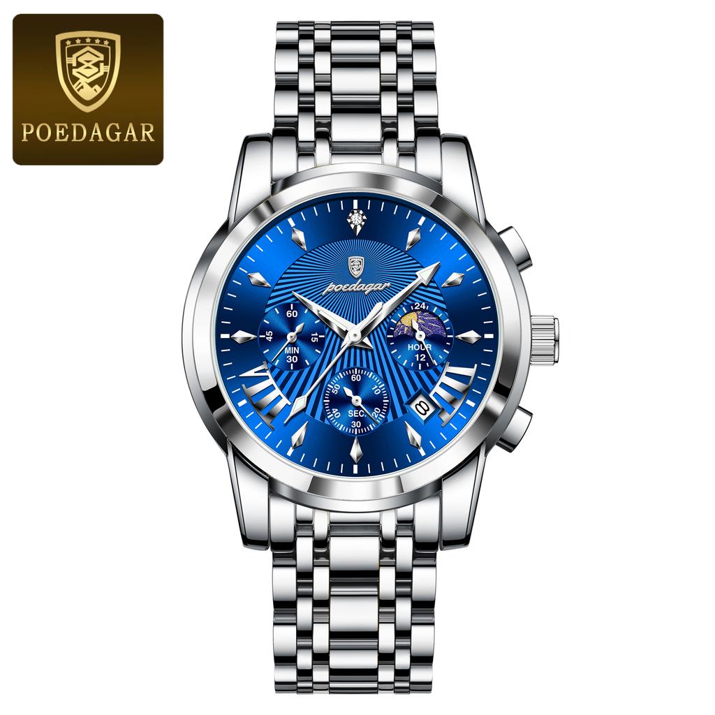 Luxusní pánské náramkové hodinky Vodotěsné luminiscenční hodinky s chronografem pro muže Nerezové pánské Quartz hodinky