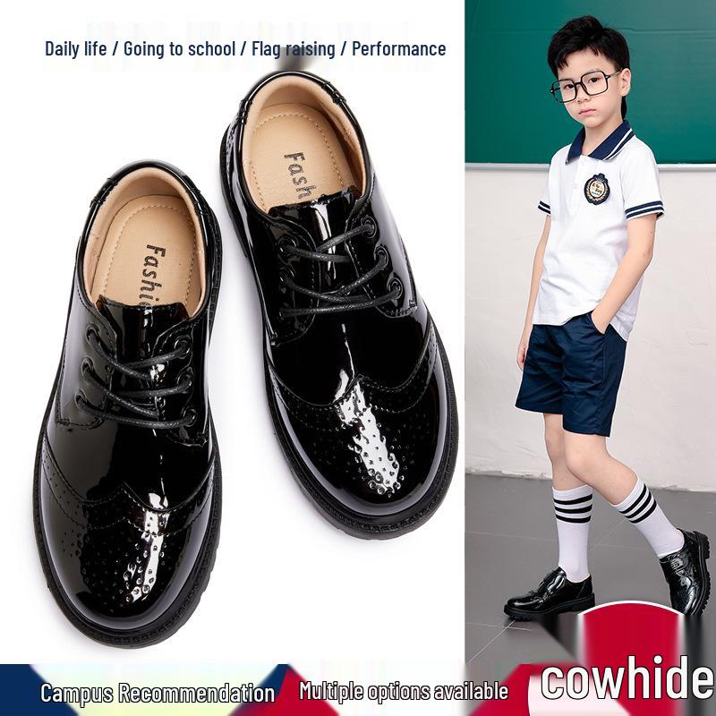 Scarpe nere in pelle da ragazzo - Suola morbida, Stile britannico, Antiscivolo, Perfette per la primavera e l'autunno