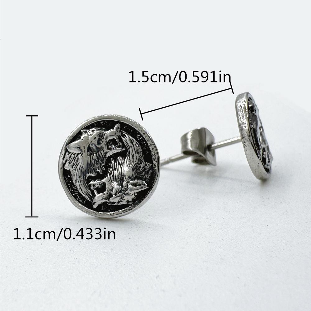 Vikings Wolf Studs Earrings 316L Stainless Steel Double Wolves Earrings