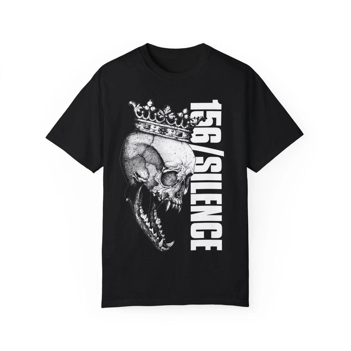 156 SILENCE Skull Crown Graphic Black T-Shirt Unisex S-4XL S