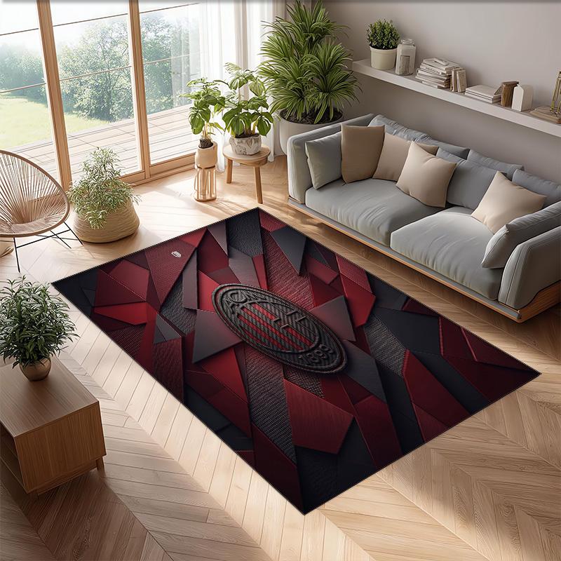 Tappeto in Flanella Stampato AC Milan Antiscivolo Morbido Poliestere Tappeto per Pavimento Tappetino Decorativo da Interno per Camera da Letto Soggiorno Divano Sala Giochi Decorazione Casa