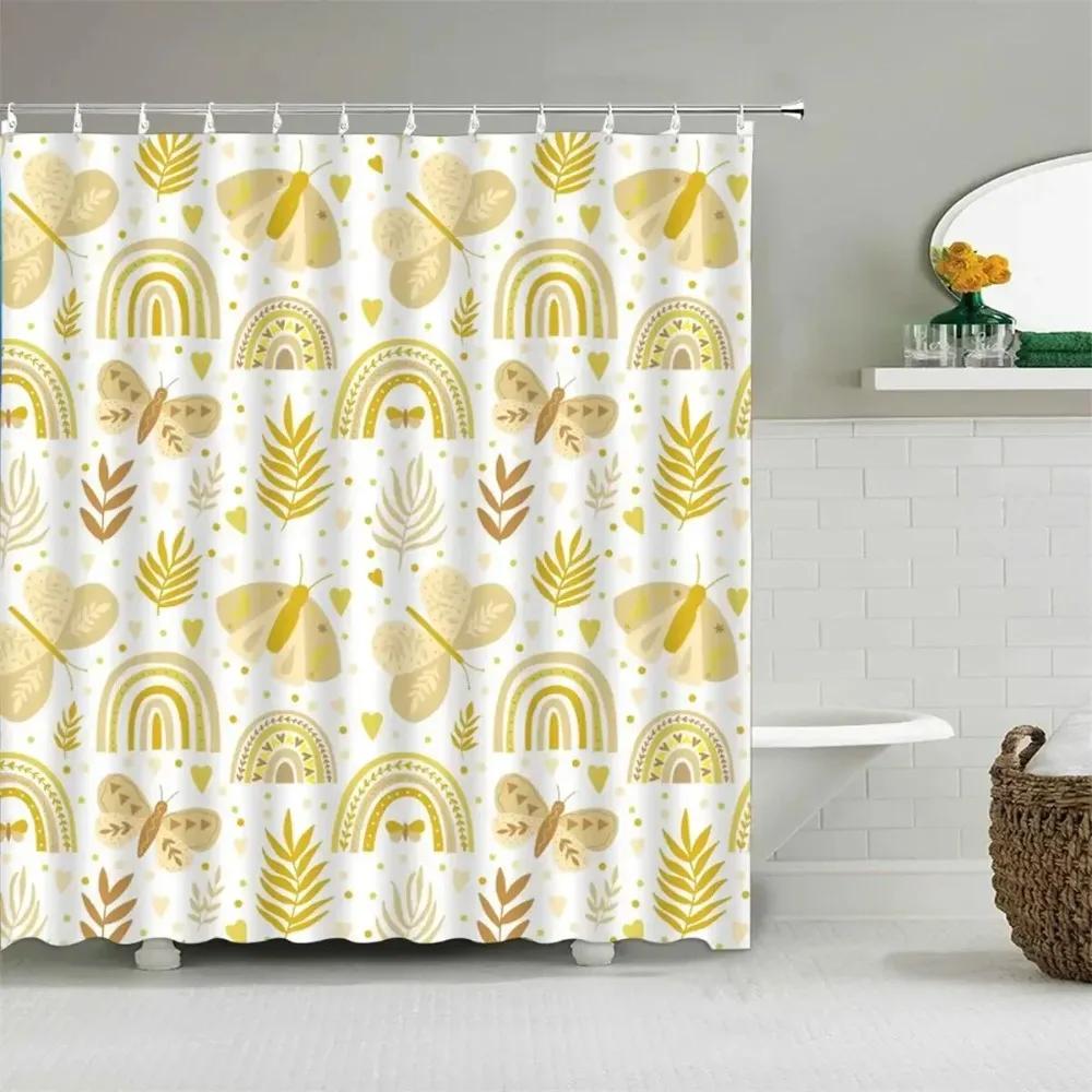 Cartoon Cute Shower Curtain, Funny Animals Cat Rainbow Colorful Butterfly Kids Boys Girls Bathroom Bathtub Screen Decoration
