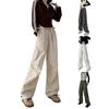 Women Cargo Pants Elastic High Waist Adjustable Drawstring Long Trousers Solid