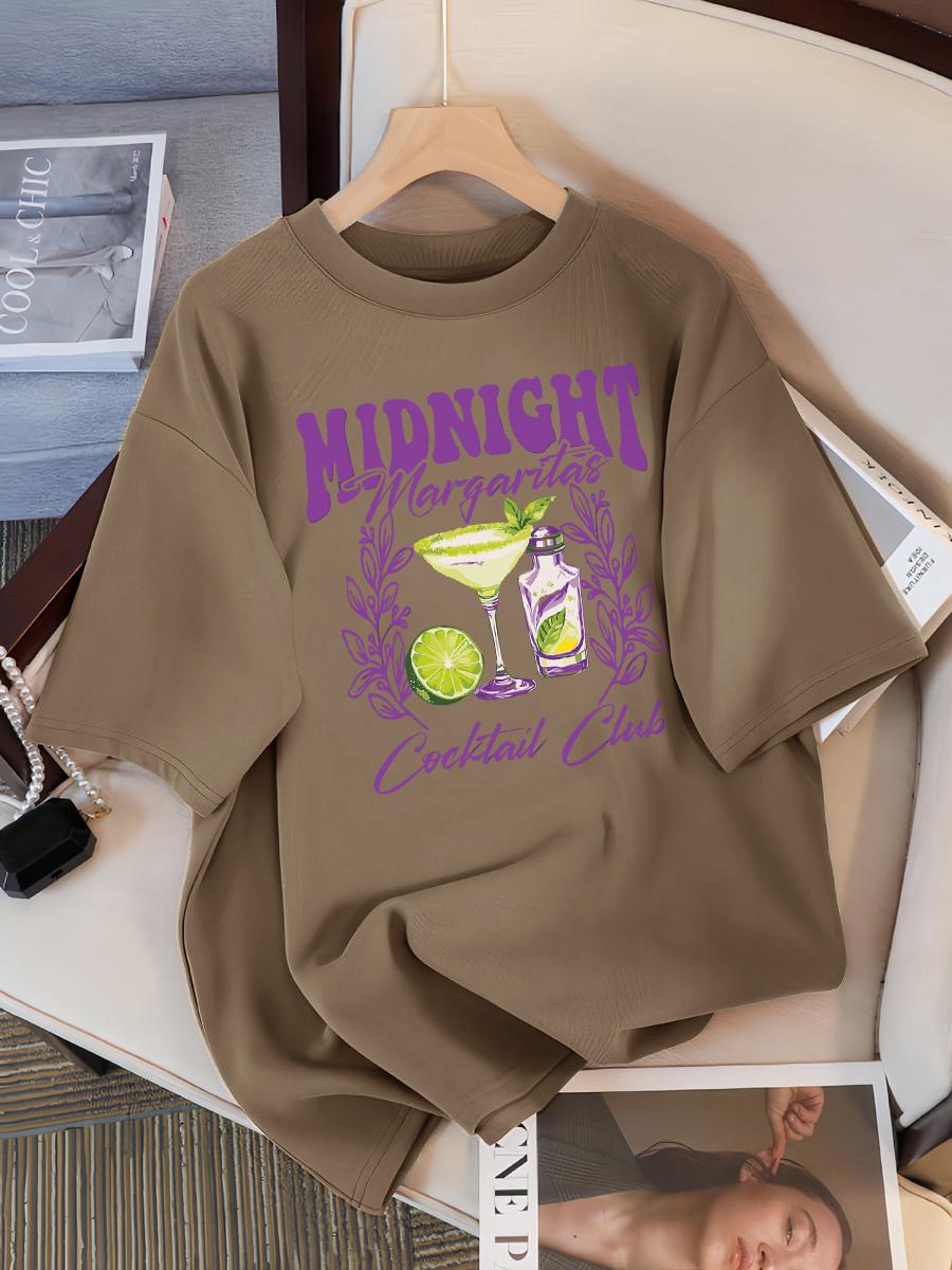 

Midnight Margaret Cocktail Club Design Tee Shirts O-Neck Loose Short Sleeve Trendy Cotton Top Casual Summer Womens T-Shirt M