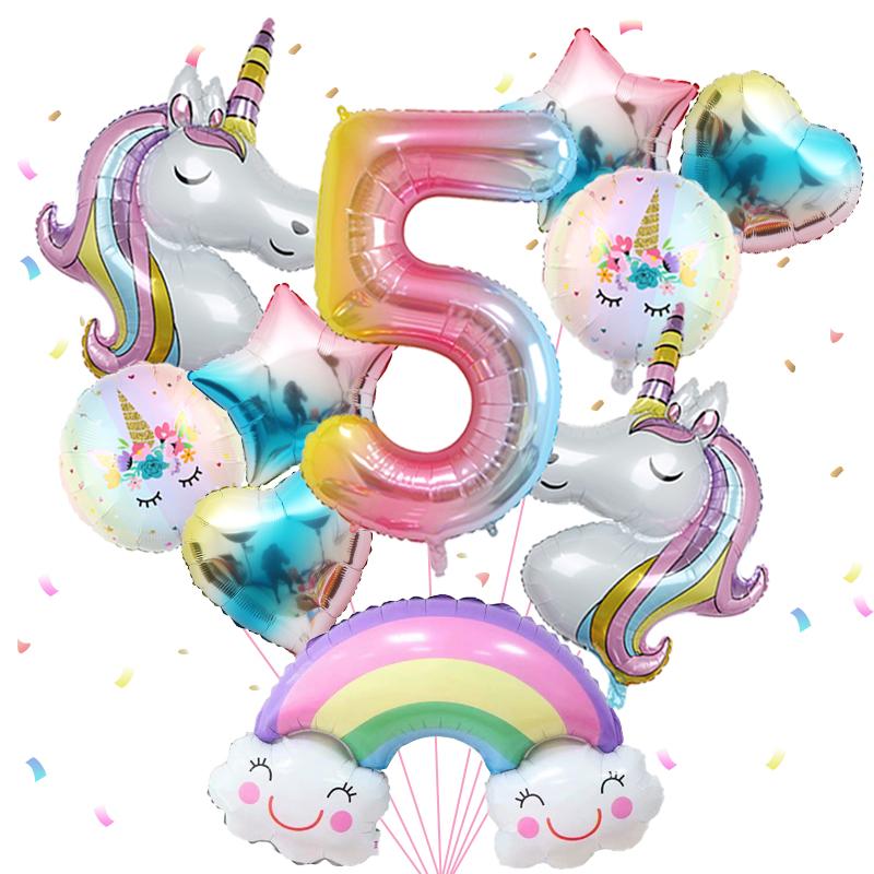 1 sada Balónky na párty Duha Jednorožec 40 palců Digitální fóliové balónky v gradientních barvách pro dětskou narozeninovou oslavu Baby Shower Dekorace