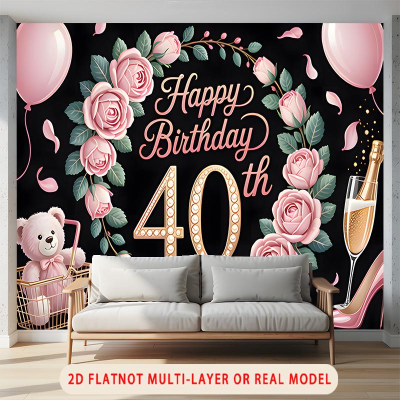 Party Backdrop Birthday Pink 40Th Photo Booth Background Wall Decor