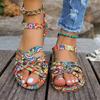 2025 summer new large size flat sandals women's outer wear color matching elastic band ethnic style beach women's sandals