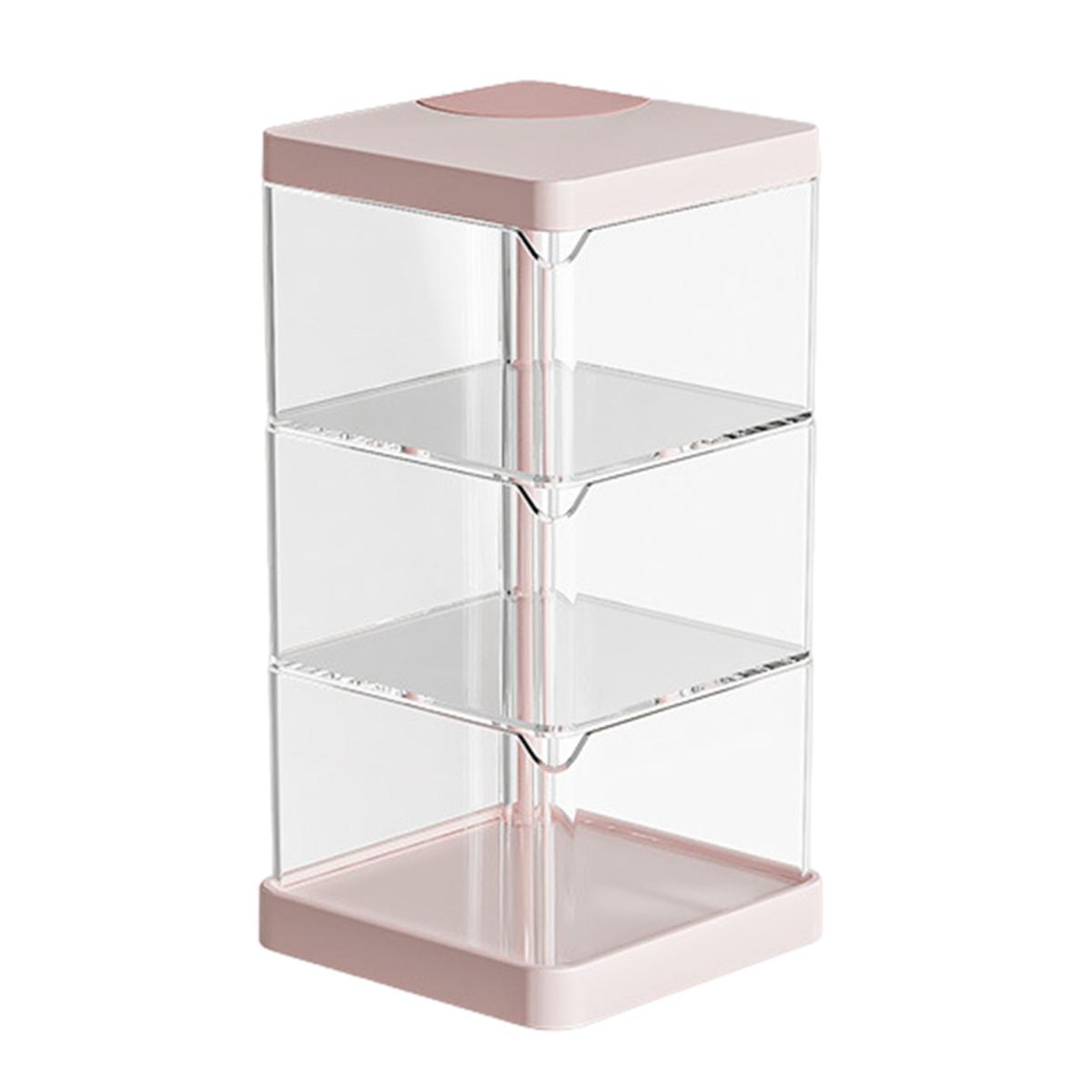 

Прозрачный ящик для хранения косметики, дышащий влагостойкий U-образный вращающийся органайзер, многослойная полка для хранения яиц для красоты Triple Layer розовый