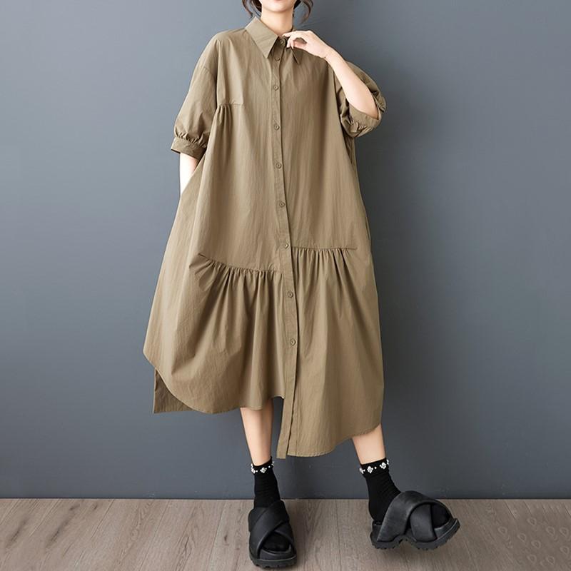 Short Sleeve Plus Size Cotton Vintage New In Dresses for Women Casual Loose Long Summer Shirt Dress