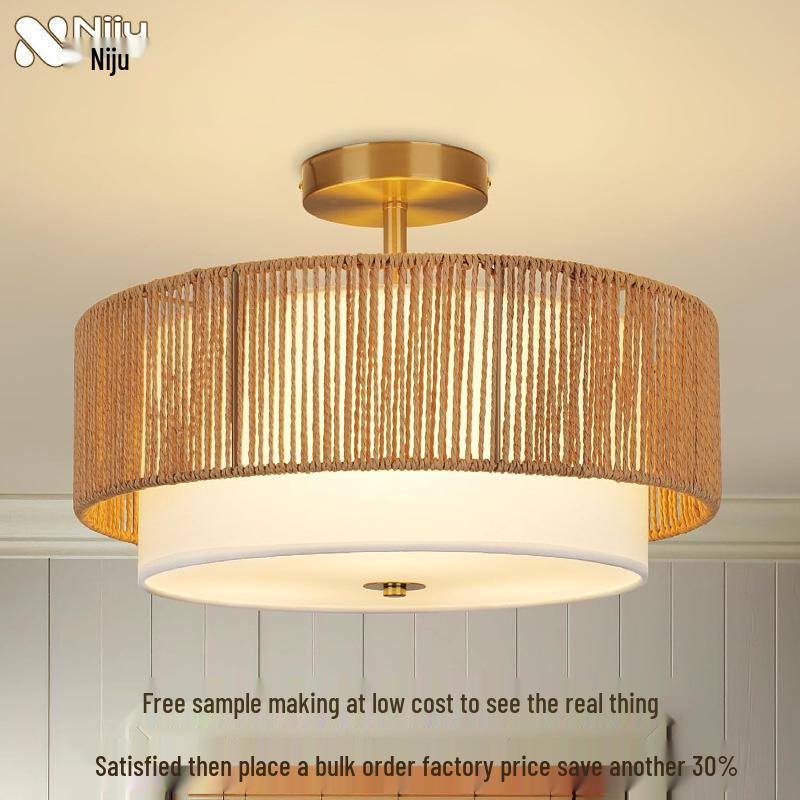 Modern Minimalist Hemp Rope Pendant Light for Bedroom, Study, and Tea Room