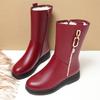 Winter Women Comfort Soft Leather Boots Flat Solid Middle Boots Warm Snow Boots Fashion Non-slip Warm Thick-soled Boots