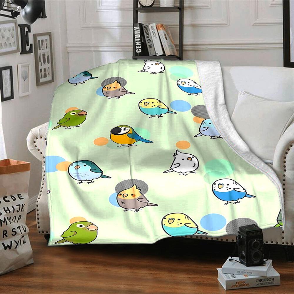 1pc Parakeet Pattern Print Blanket   Lightweight Flannel Throw Blanket For Sofa, Bed, Living Room, Office, Outdoor Travel, Camping