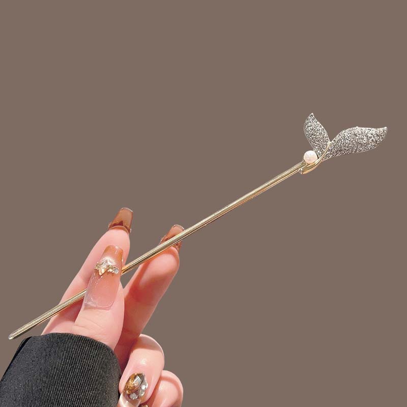 Fashion Metal Pearl Fish Tail Hairpin for Women New Chinese Style Shiny Crystal Temperament Hair Stick Headwear Hair Accessories золотой